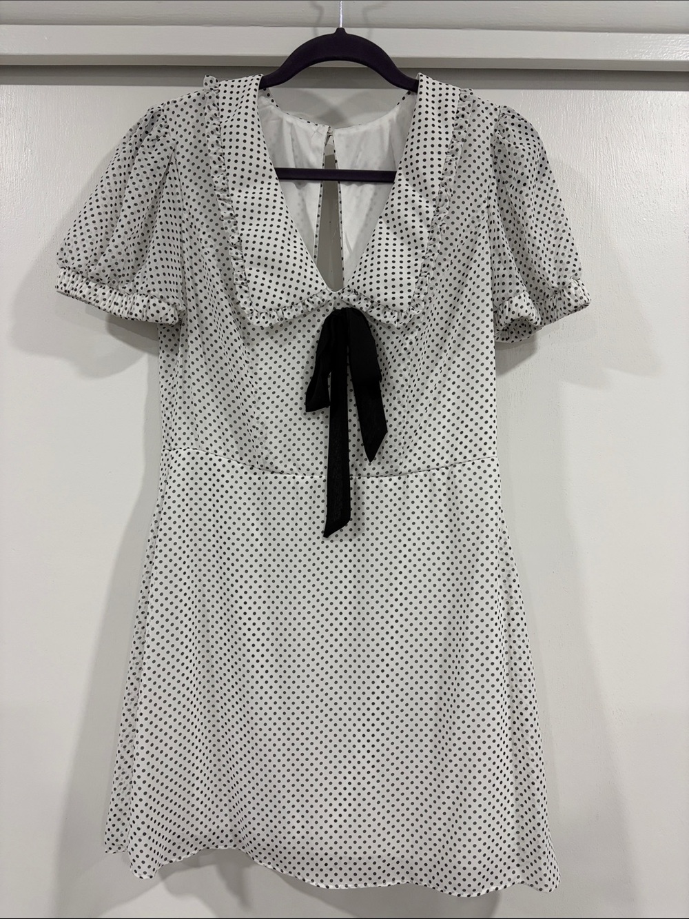 Polka Dot Tie-Front White Dress